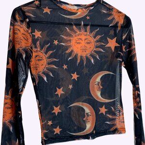 adorable mesh sun & moon long sleeve top 🌙🌞🌟 size xs-s